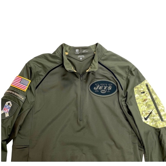 Nike NFL ONFIELD Jets Camo Pocket Half Zip Pullover Jersey Shirt Military Green - Picture 3 of 10